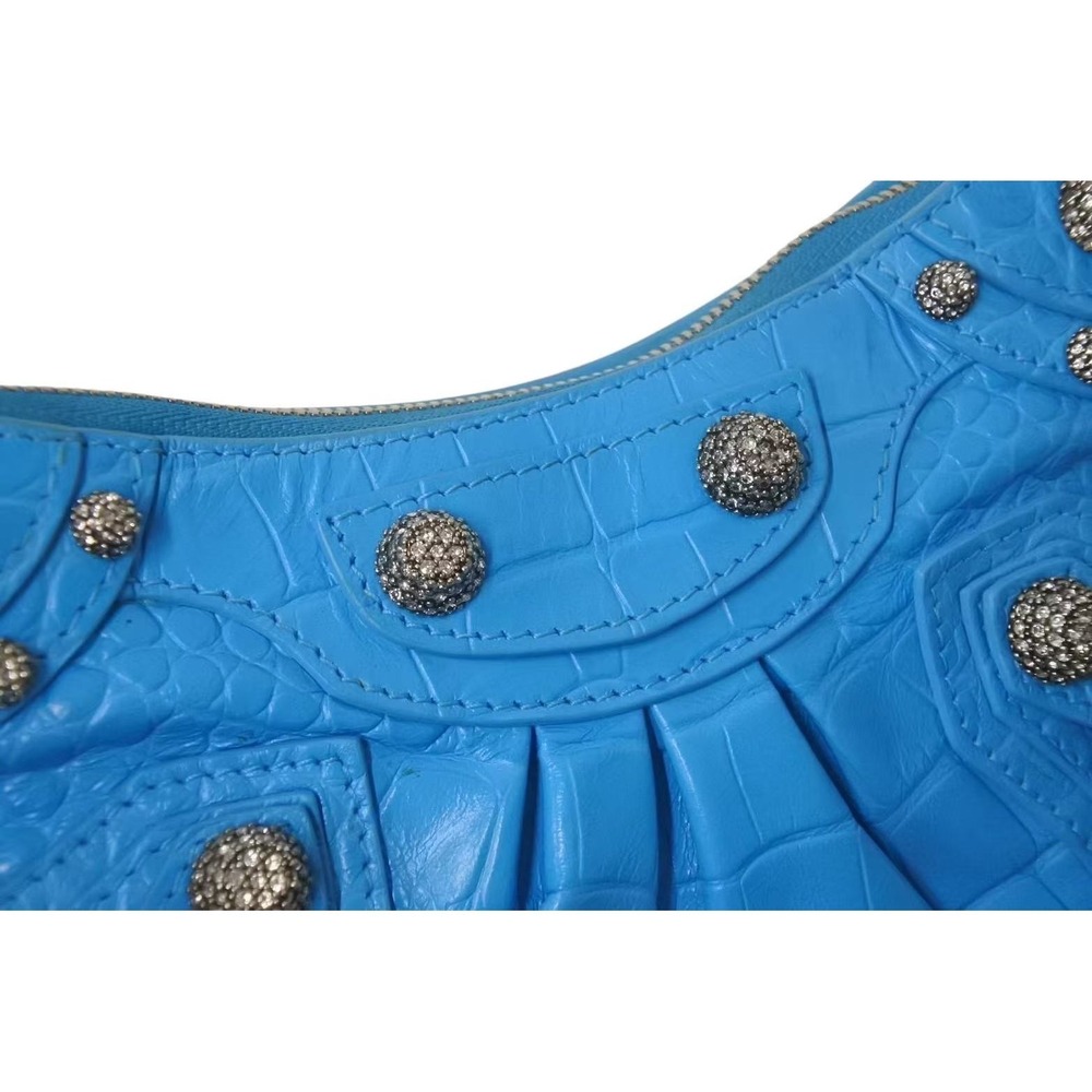 BALENCIAGA Le Cagole Shoulder Bag Rhinestones Blue Calfskin - Picture 5 of 10
